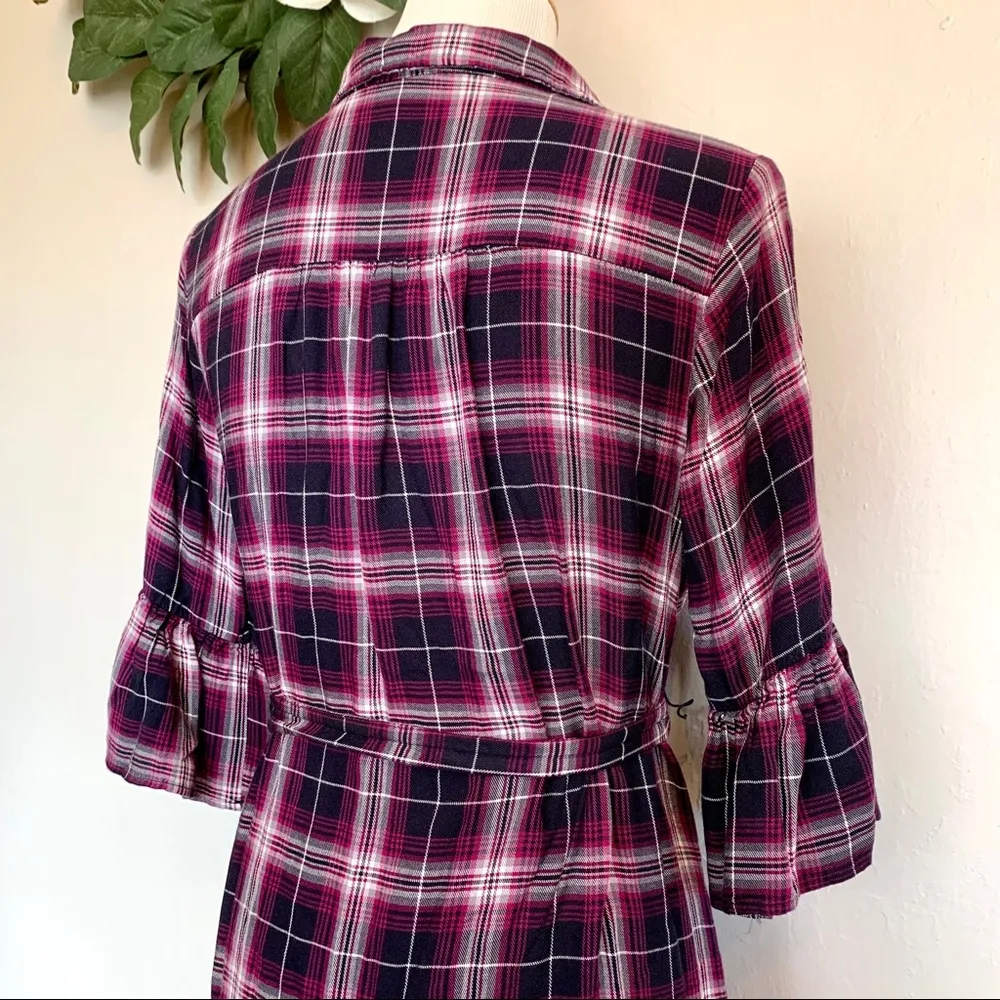 Isabel Maternity Purple Plaid Button Down Dress M - Image 5