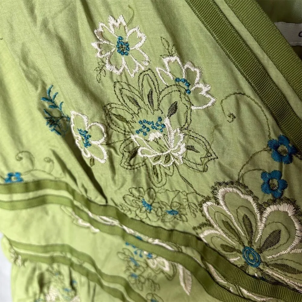 Dressbarn Cotton Plus 18W Green Floral Embroidered Sleeveless Dress Y2K - Image 6