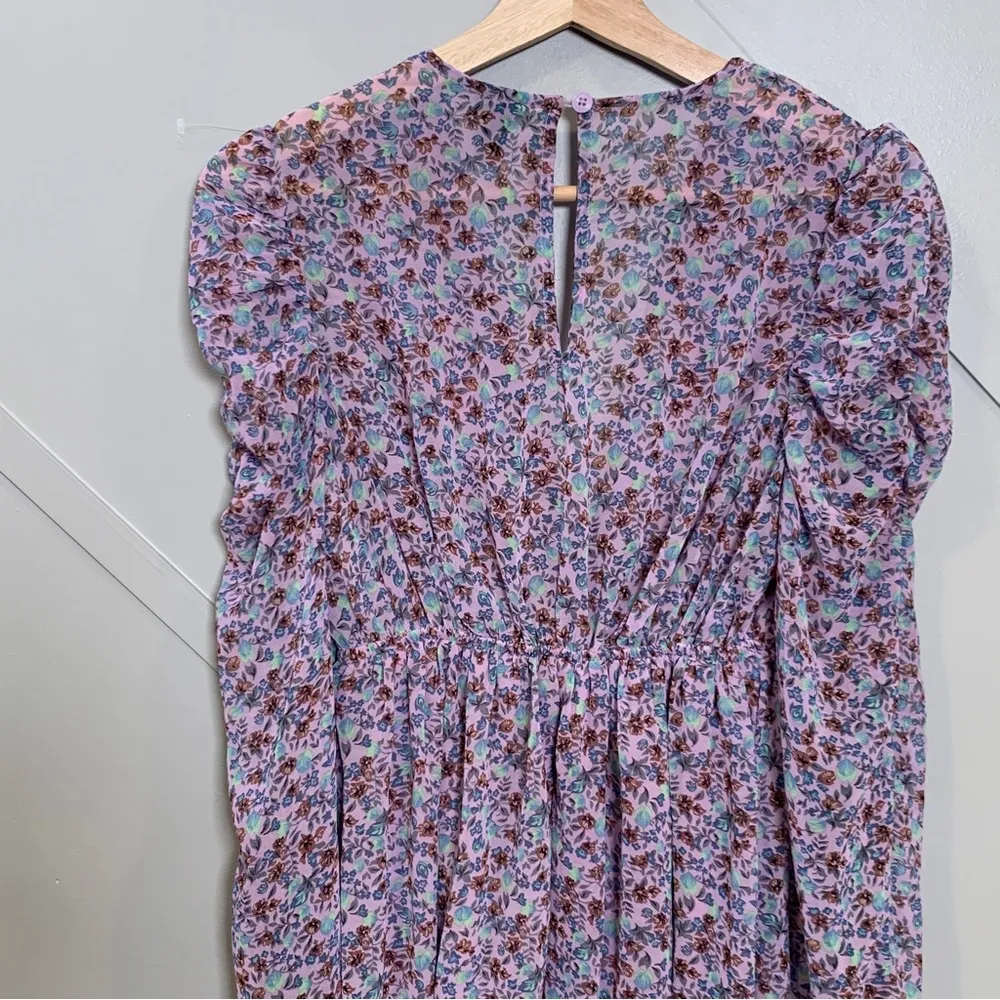 Wild Fable Floral Lavender Long Sleeve Deep V-Neck Puff Sleeve Dress Size XS - Image 11