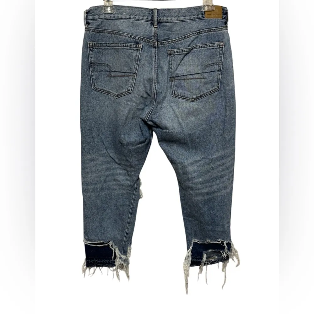 American Eagle High Waist Girlfriend Jean Extreme Distressed Blue 12 X-Short - Image 2