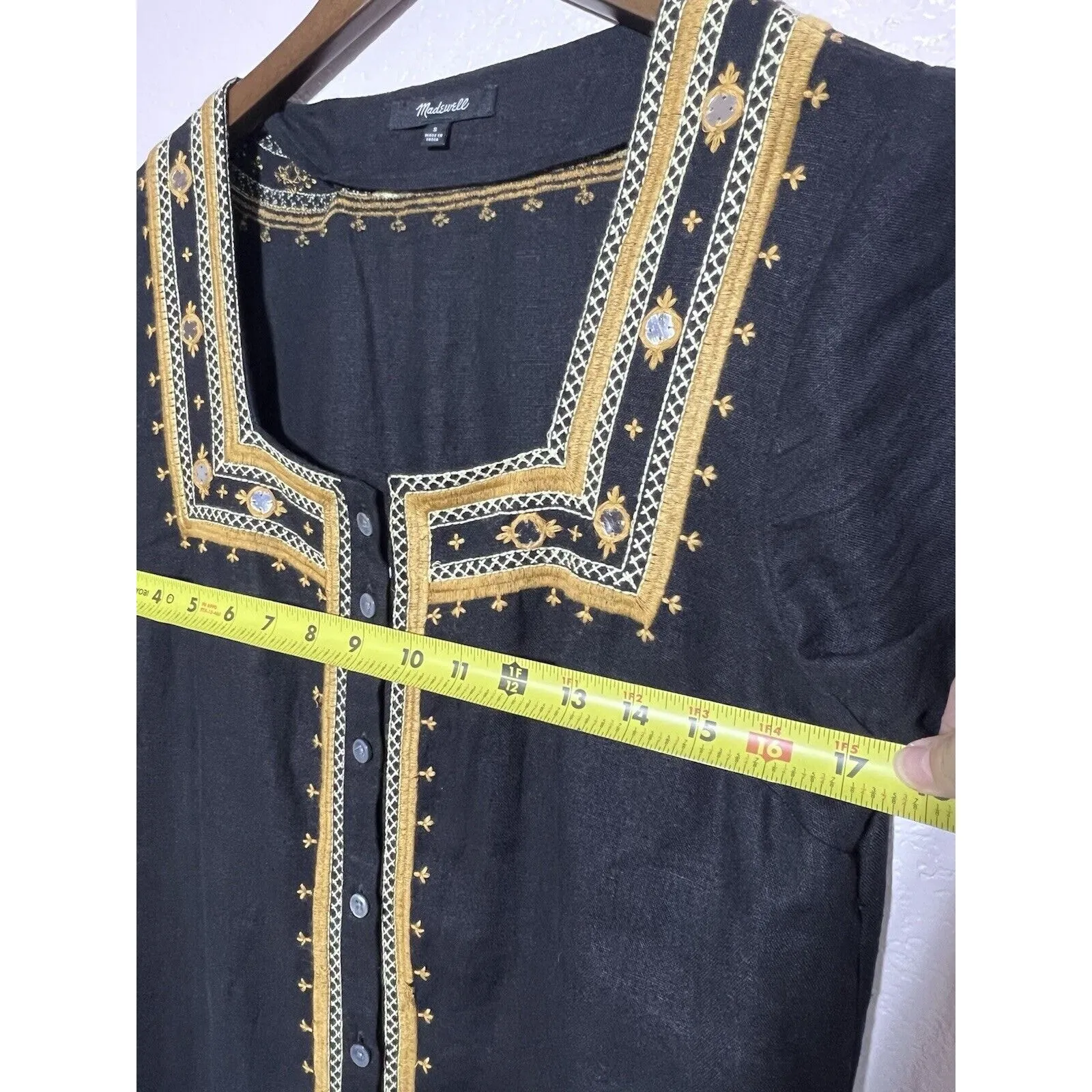 Madewell Mini Womens Dress S Moroccan Embroidered Square Neck Boho Ethnic chic - Image 5