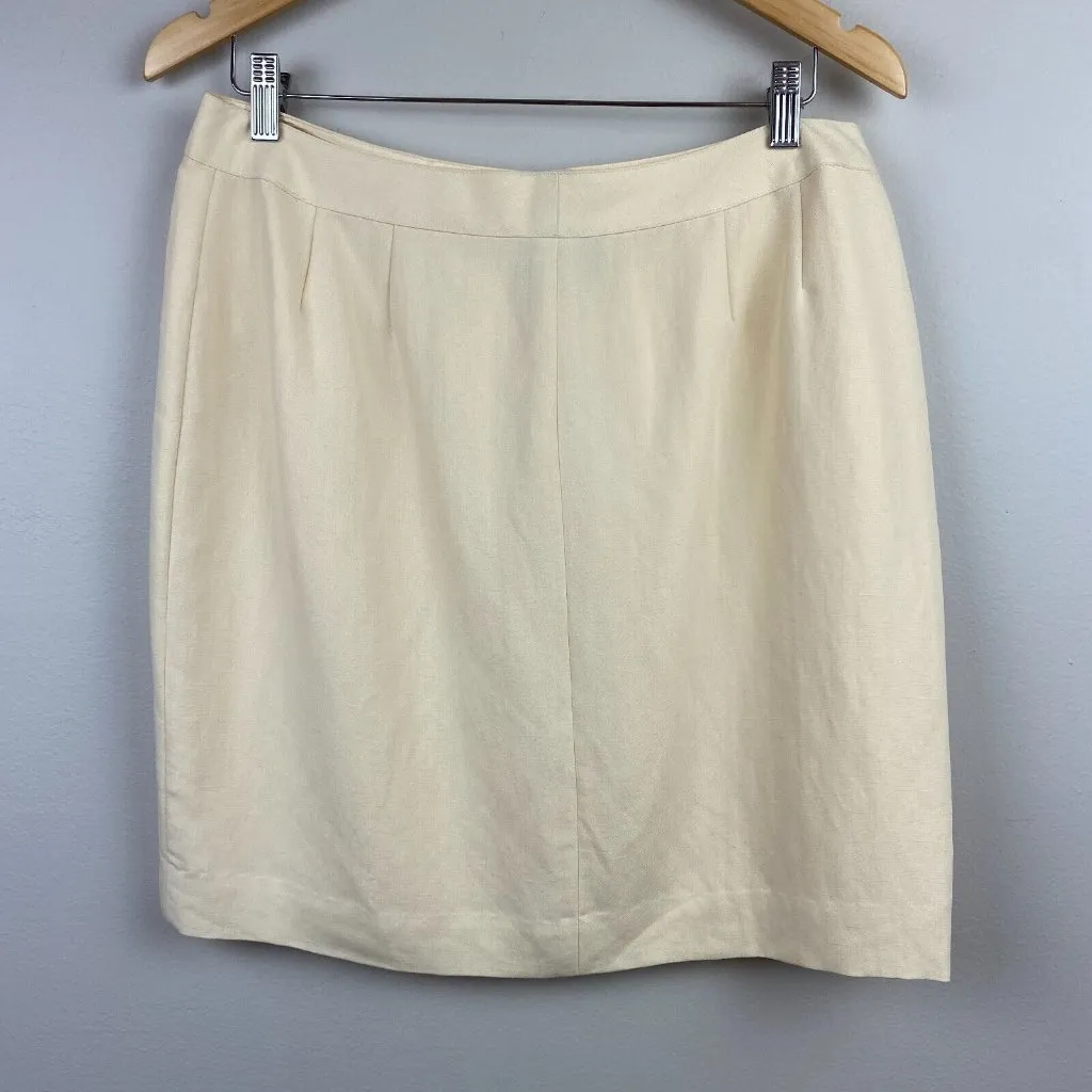 Emanuel Ungaro‎ Pencil Skirt 12 Linen Blend Cream Above Knee Tabbed Waist Office - Image 4