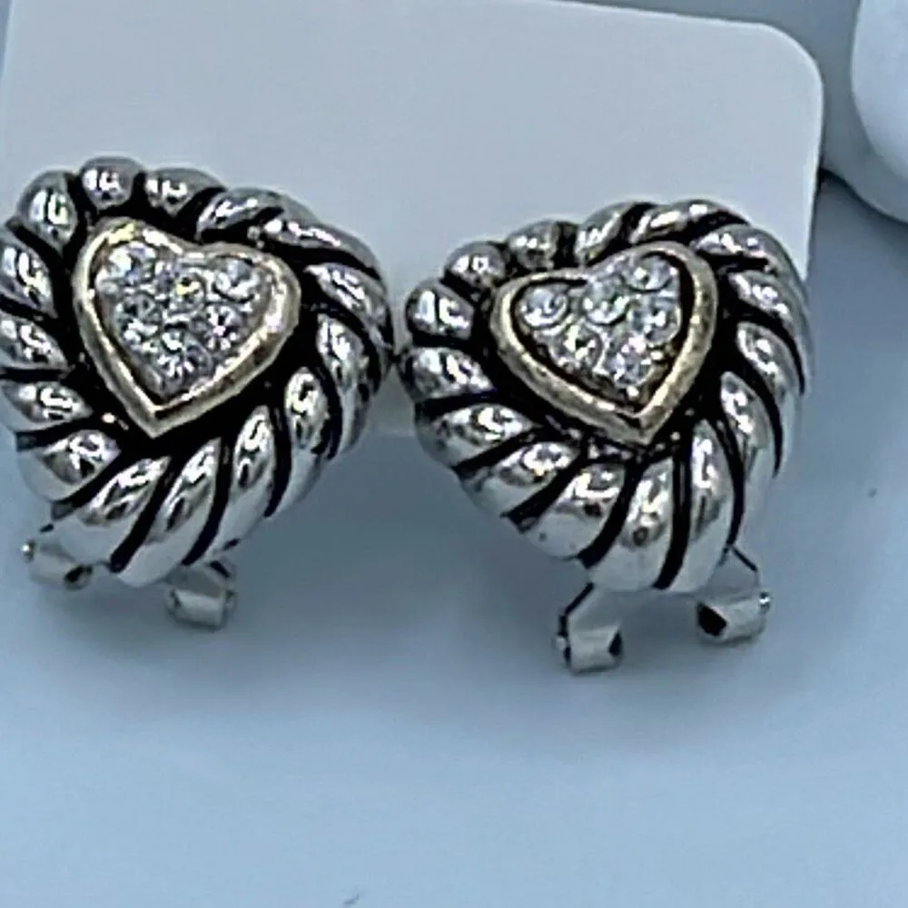 Silver plated & gold colored crystal heart earrings - Image 2