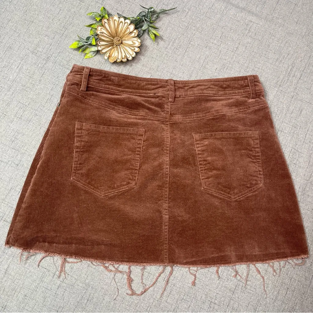 Lulu’s Happy Go Lucky Brown Corduroy Mini Skirt Frayed Hem Large - Image 10