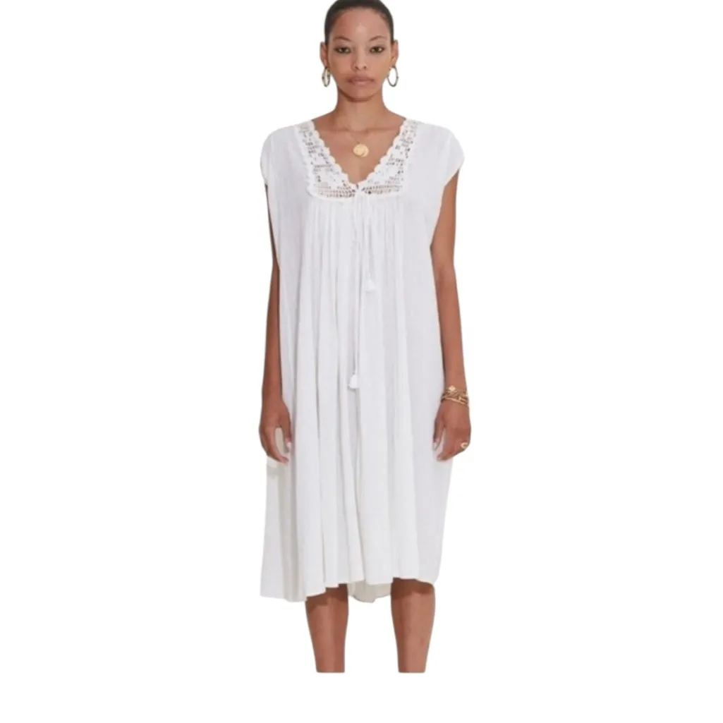 Suzi Kondi NEW Navy Vneck Crochet Dress White - Image 11