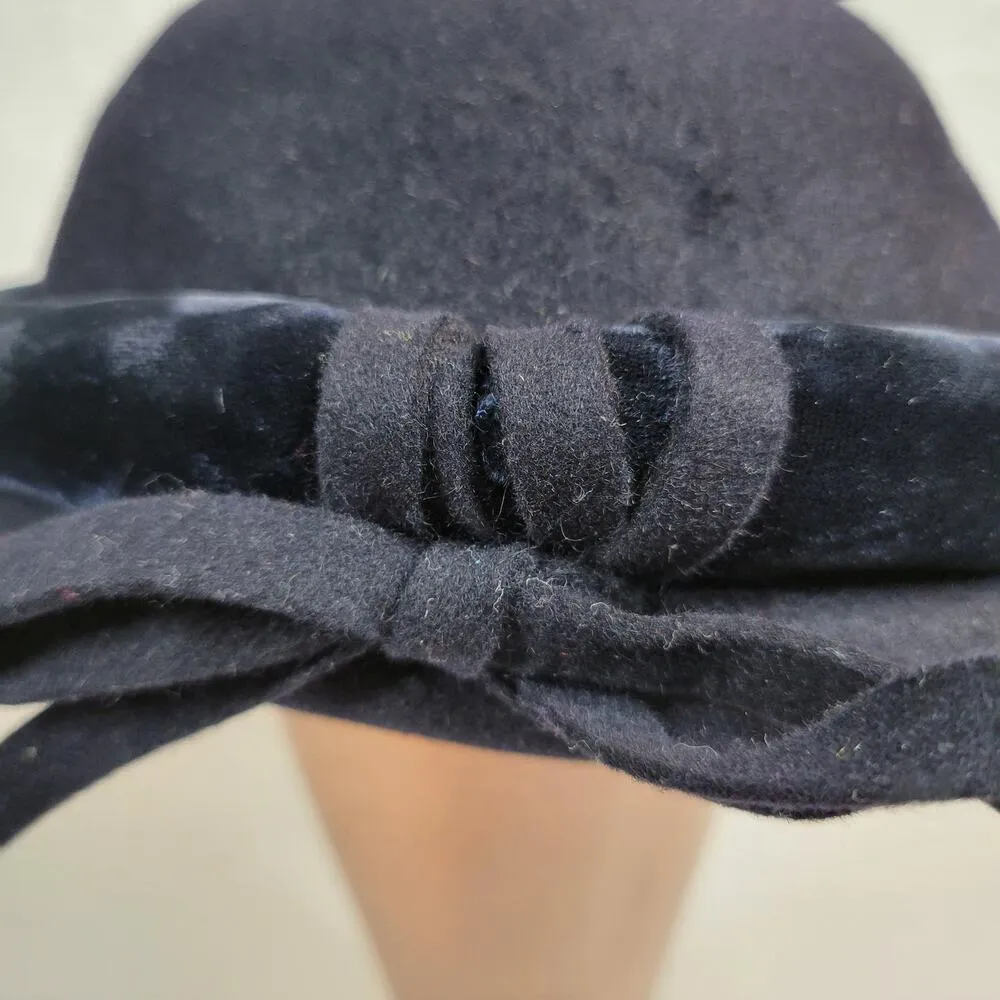Vintage Ohrbachs Oval Room Womens Hat Black Velvet Bow Detail Evening Cocktail - Image 9