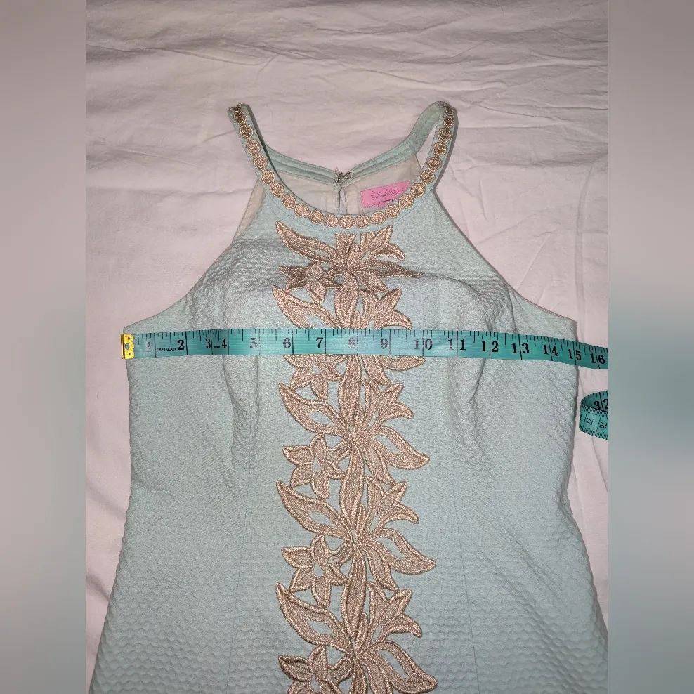 Lily Pulitzer Halter Pearl Seaside Cotton Shift Dress Size 2 Aqua/Metallic - Image 8