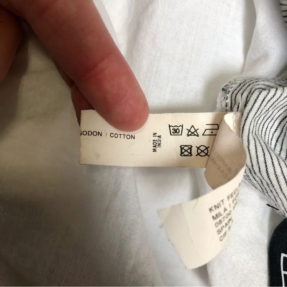 Sita Murt Blue Camp Top Tie Collar Top Soft Cotton Short Sleeve Retro Striped M - Image 16