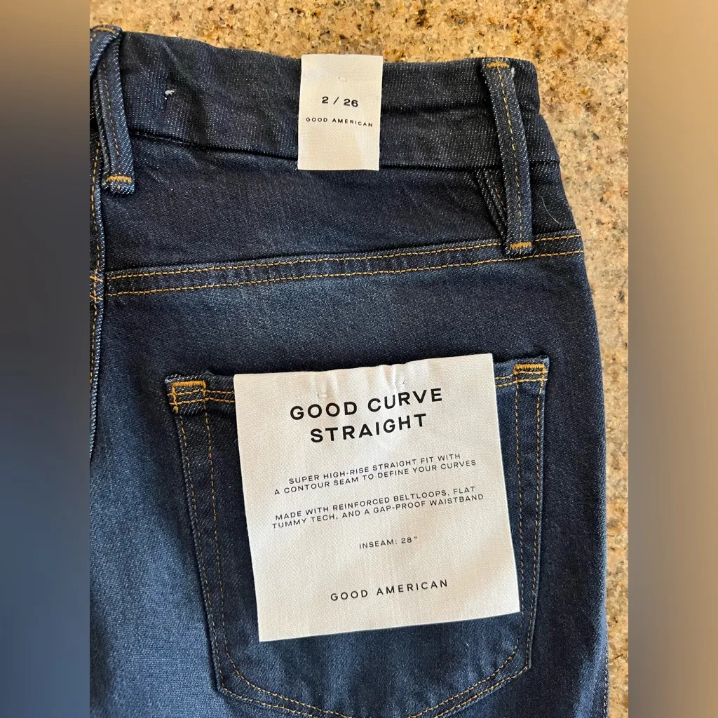 Good American Soft Tech Good Curve Straight Jeans Size 2/26 NWT Indigo color - Image 8
