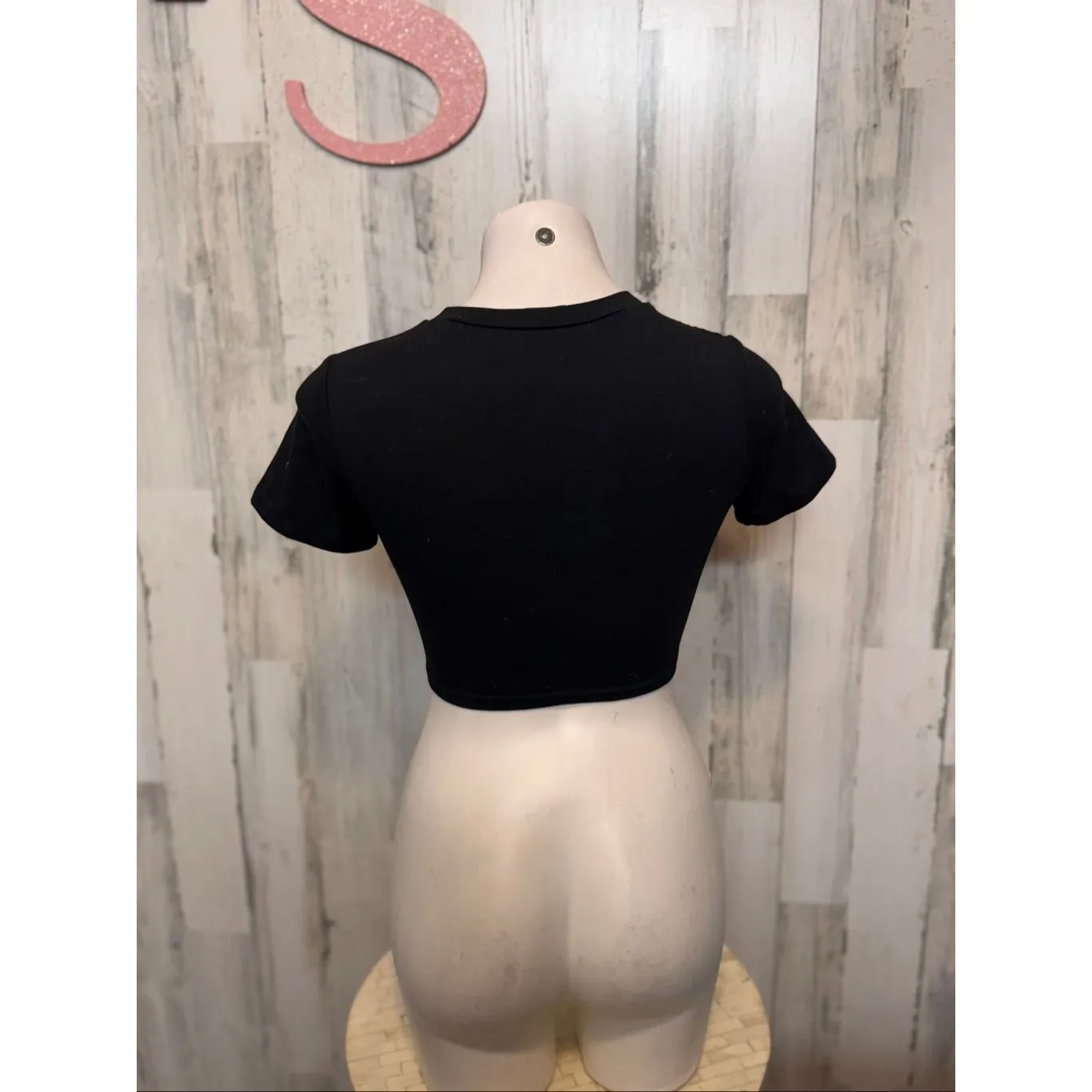 Butterfly Flame Graphic Crop Top Black Stretch Tee Size XS - Image 3