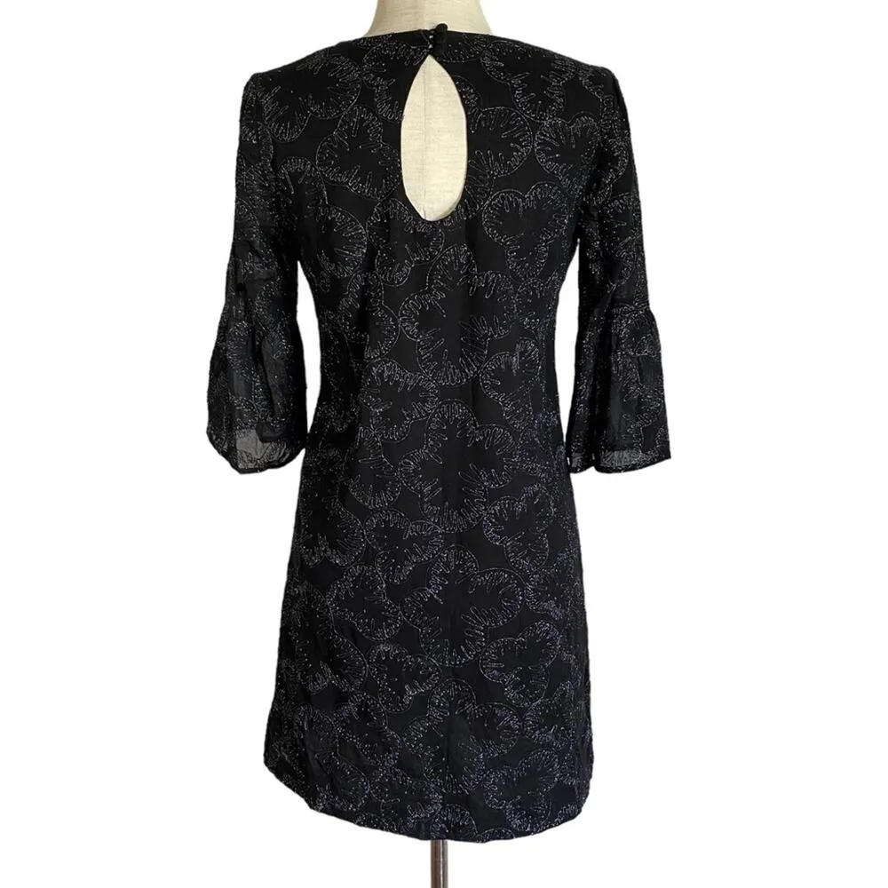FRENCH CONNECTION Black Sequin Sparkle Bell Cuff Shift Dress Size 6 Mini - Image 6
