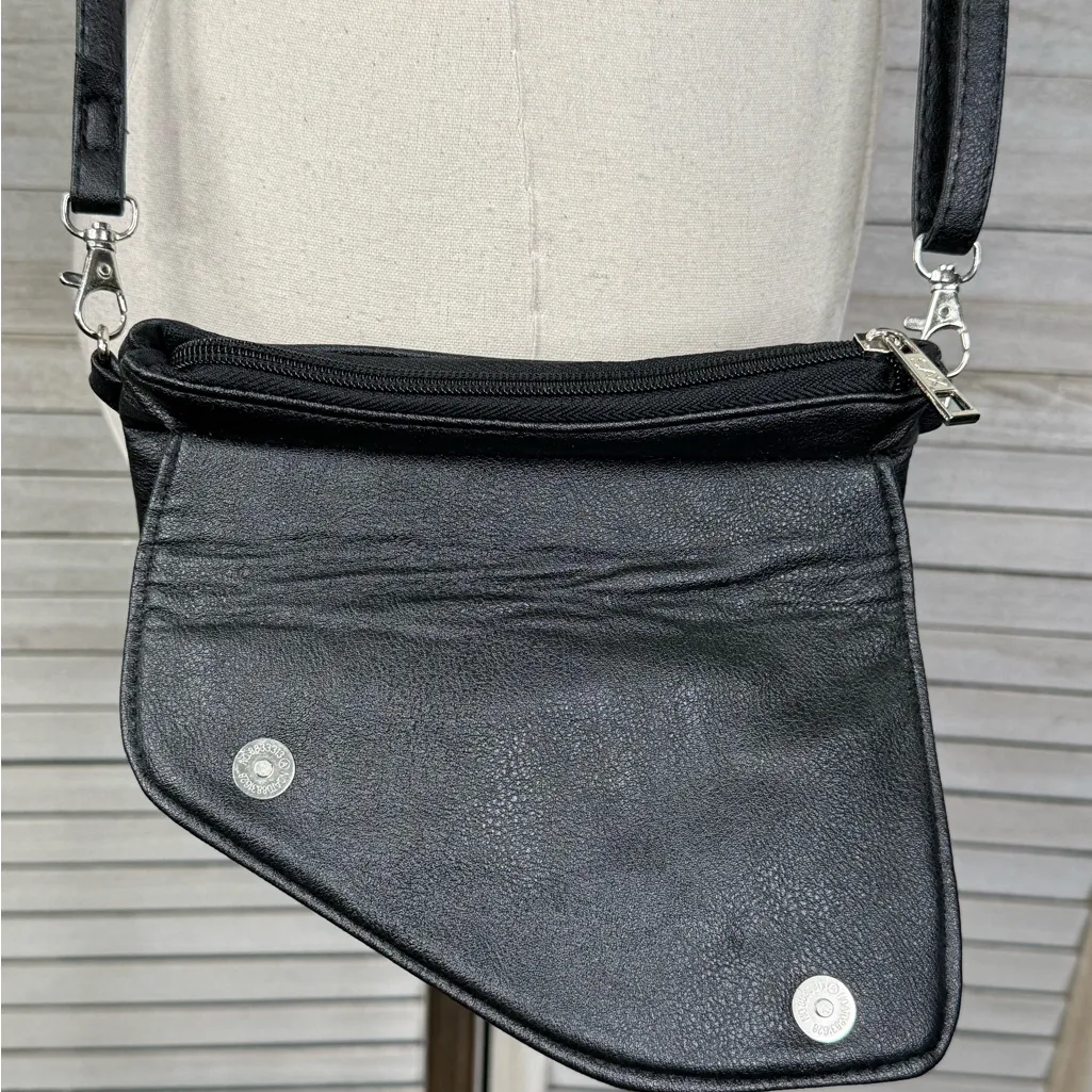 SAX Crossbody Purse Boho Floral Design Vegan Leather Black/Multi - Image 4