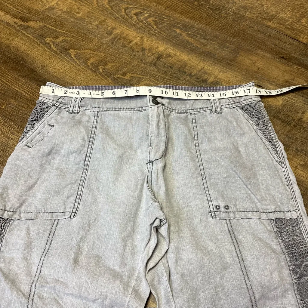 HEI HEI Anthropologie Laced Linen Gray Pants Women's 32 Roll Tab Hem Size 31 - Image 2