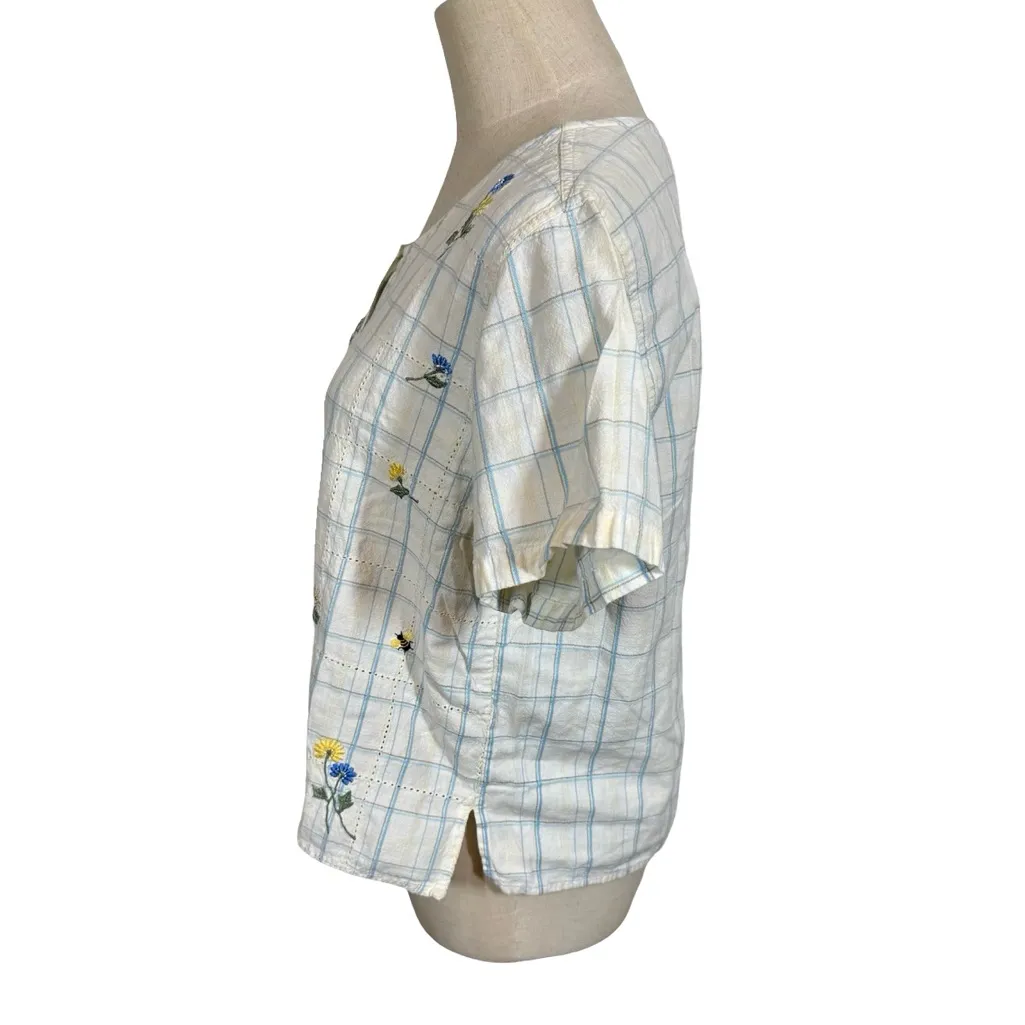 True Vintage Casey & Max Cotton Linen Embroidered Boxy Butter Yellow Top 80s 90s Size M - Image 4