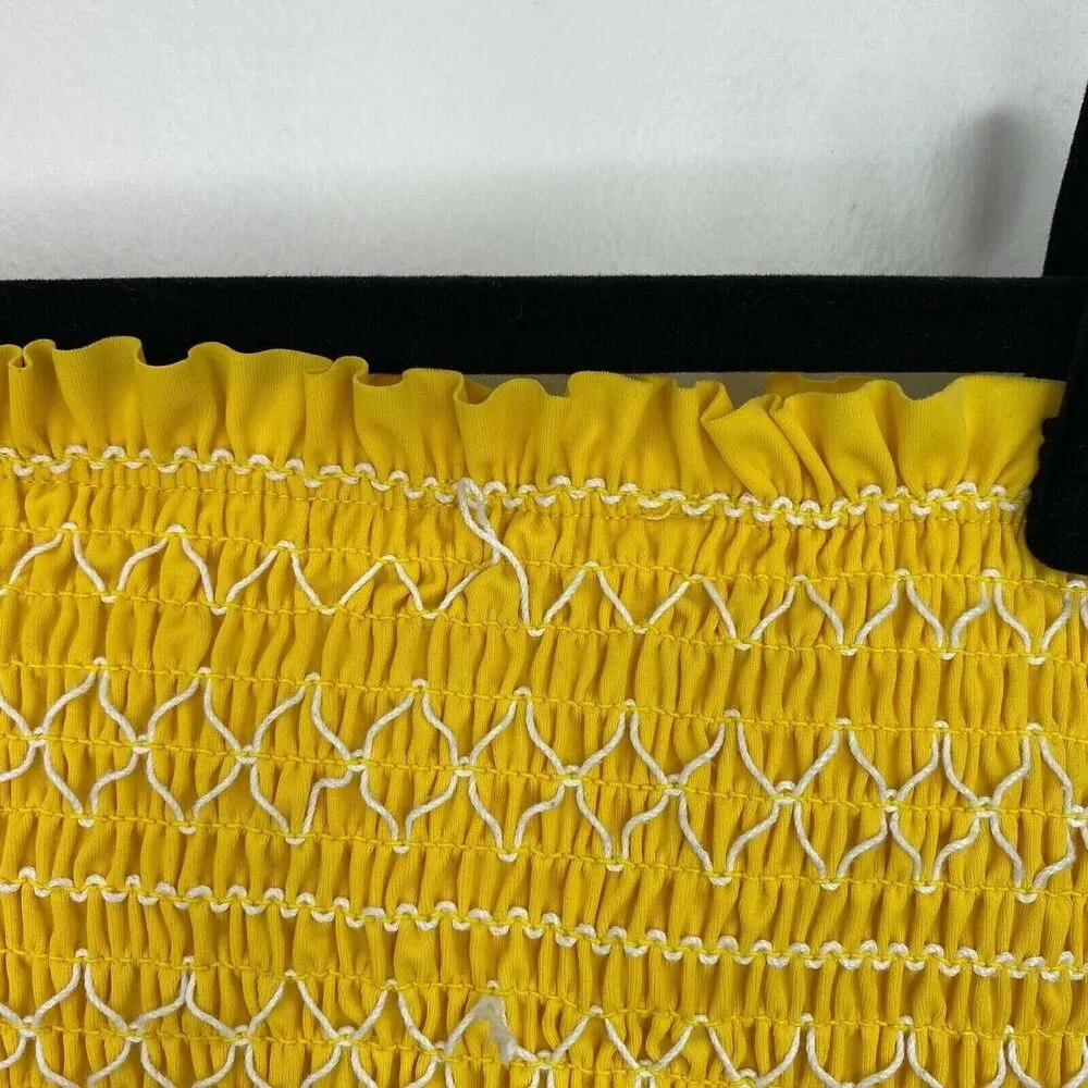 Xhilaration Smocked Embroidered Yellow Tube Top Bandeau Bikini Swim Size Small S - Image 6