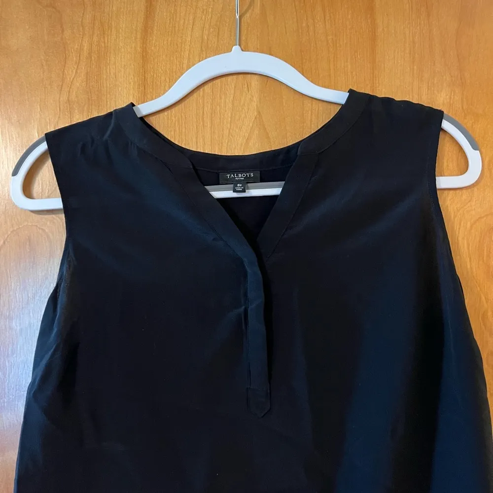 Talbots Sleeveless Top Tank Shirt Black 100% Silk NWOT Womens Petite Size 8P - Image 5