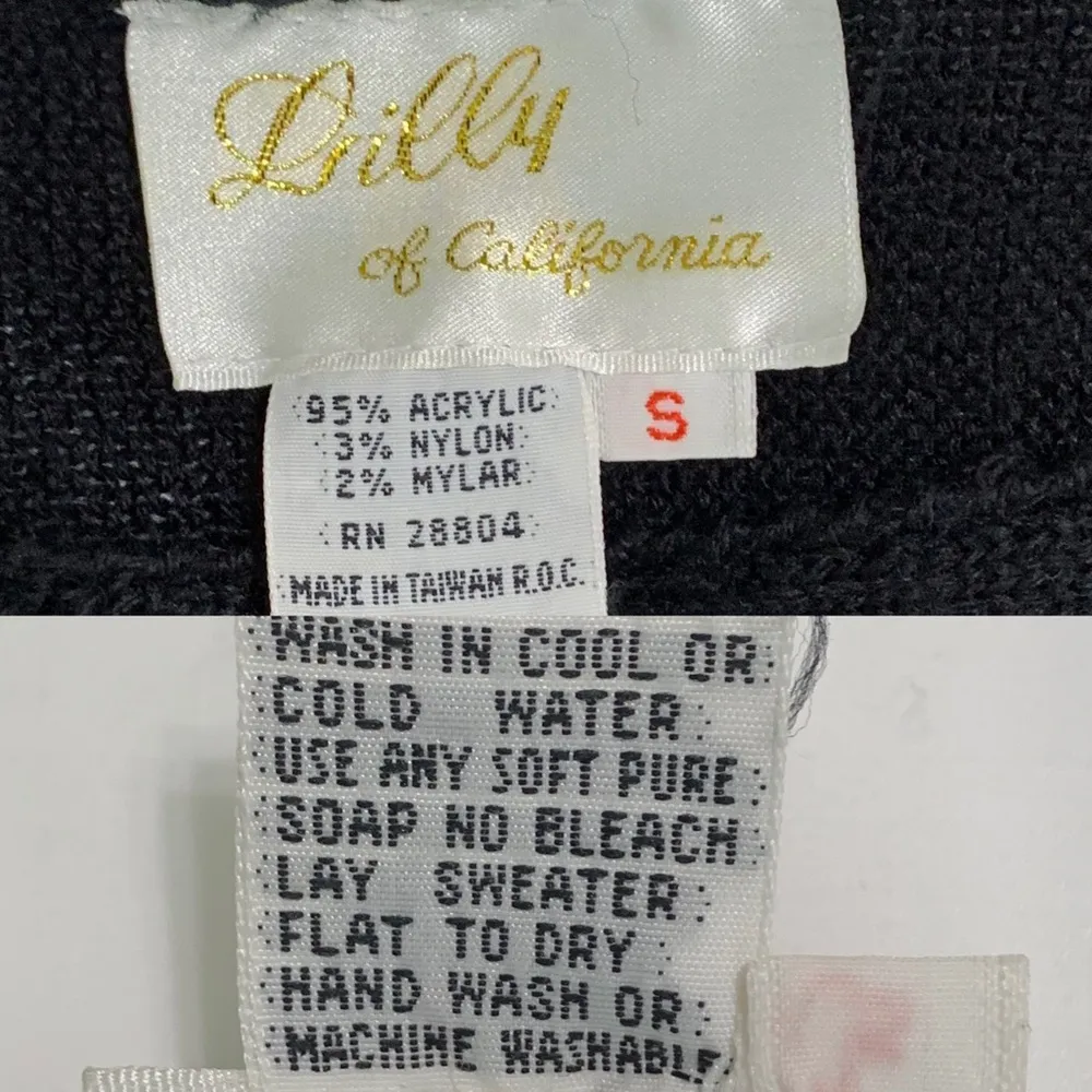 Vintage Lilly of California Sequin Sweater S Black Long Sleeve - Image 8