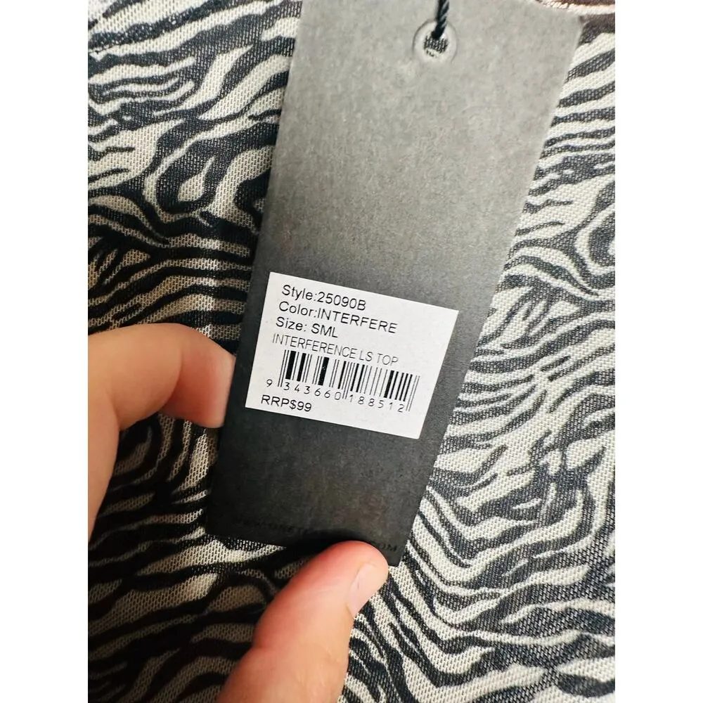 ONE TEASPOON Black White Interfere Ruffle Long Sleeve Party Top NWT Size Small - Image 8