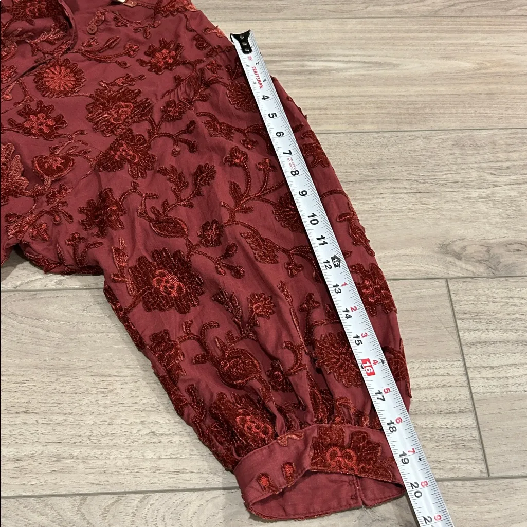 Pilcro Rust Floral Velvet Button Blouse Boho Top Size S - Image 13