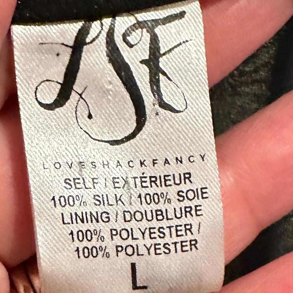 LOVESHACKFANCY BLACK MOODY FLORAL PRINT LINED TIERED OFF SHOULDER SILK DRESS L - Image 4