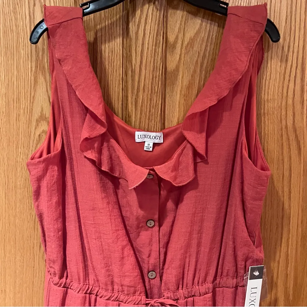 Luxology Sleeveless Ruffle Tie Waist High Low Hem Midi Dress Coral Size‎ Medium - Image 11