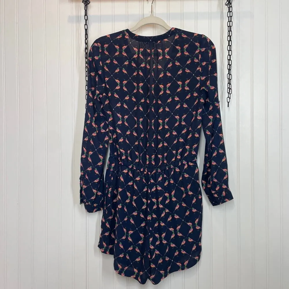 Daniel Rainn Women’s Navy Bird Print Long Sleeve Romper Novelty Size S - Image 2