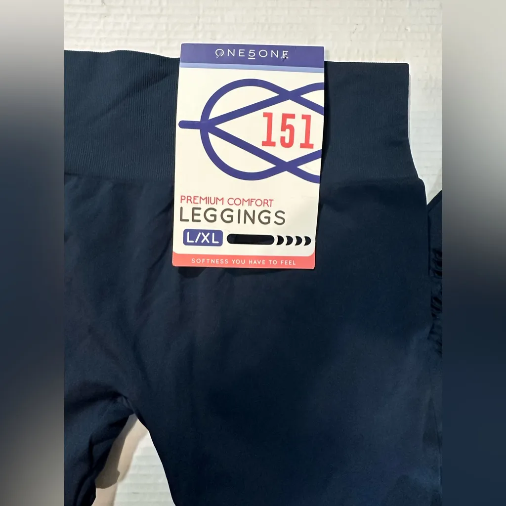 One5One Women Navy Blue Eyelet Hem Cropped Activewear Casual‎ Leggings L/XL - Image 4