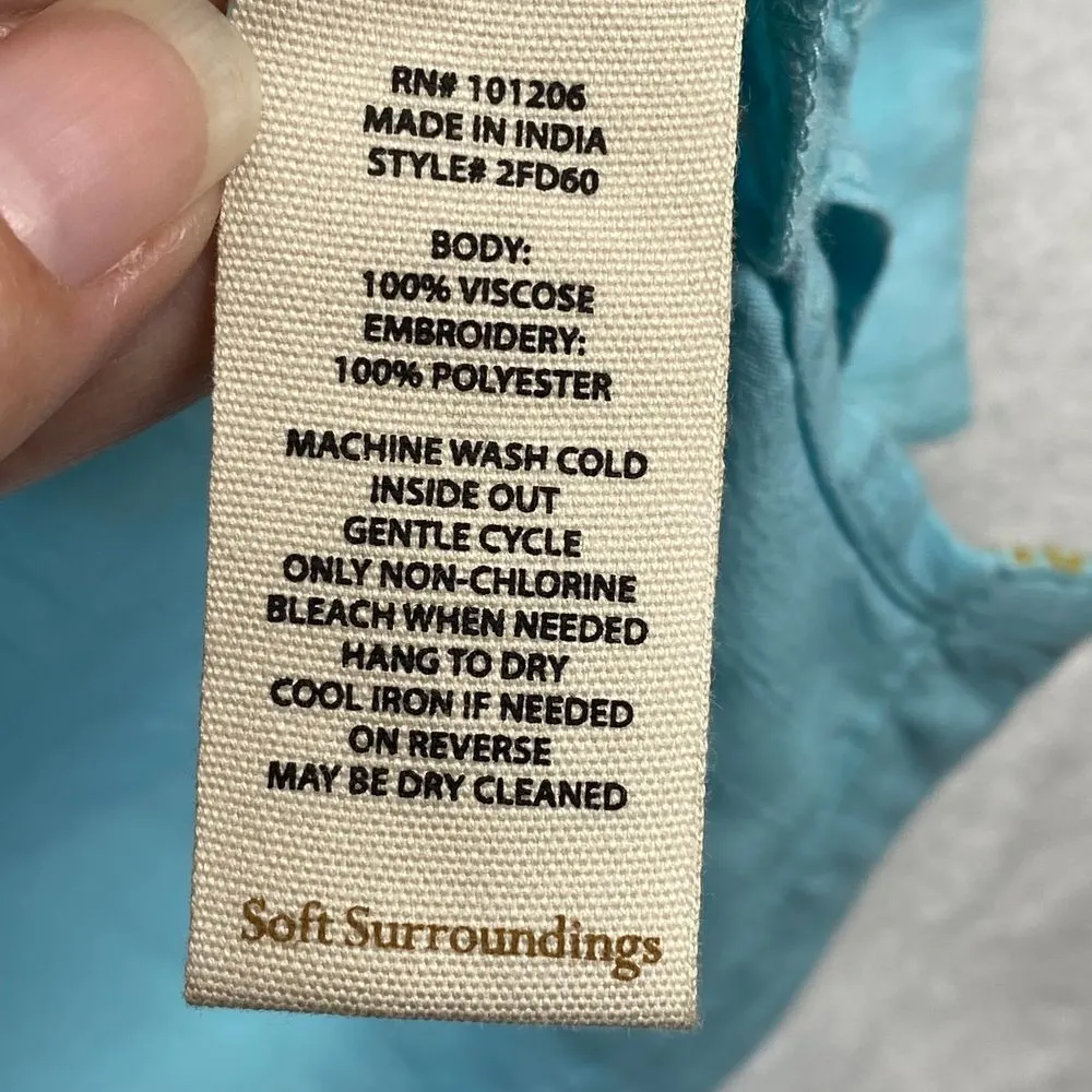 Soft Surroundings Turquoise Embroidered Tunic Top Boho Paisley Floral Pattern XS - Image 6