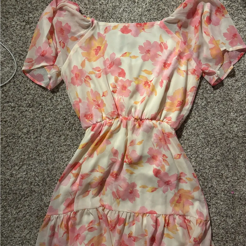 All in Favor Pink and Yellow Floral Dress - Image 3