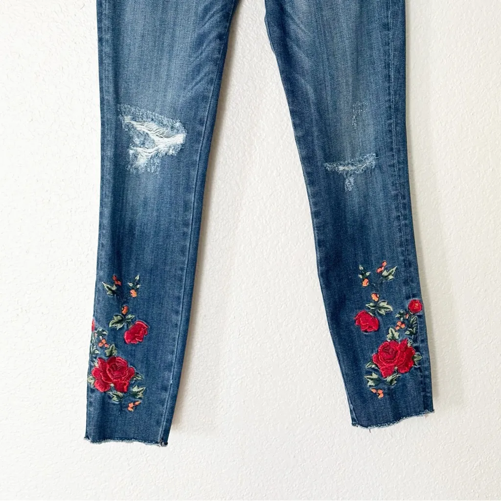 Driftwood Jeans Jackie Floral Embroidered Distressed Mid-Rise Skinny Boho Sz 27 - Image 4
