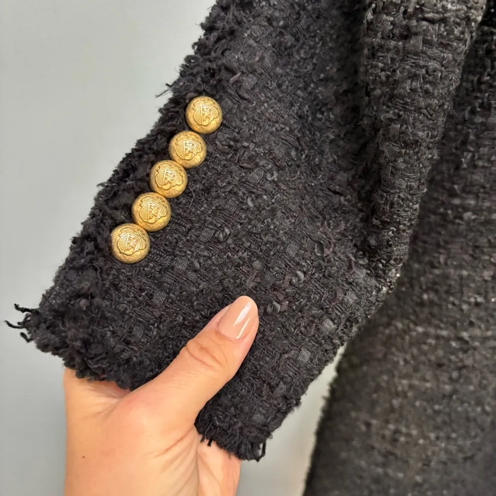 Zara Black Double-Breasted Tweed Coat Blogger’s Favorite M - Image 12