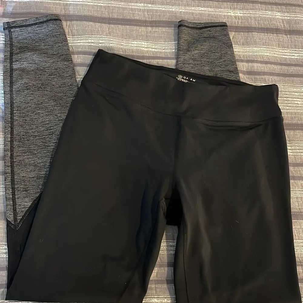 Gaiam Leggings Black Gray Colorblock Mesh Yoga Waist Athleisure Size Med #4530 - Image 2