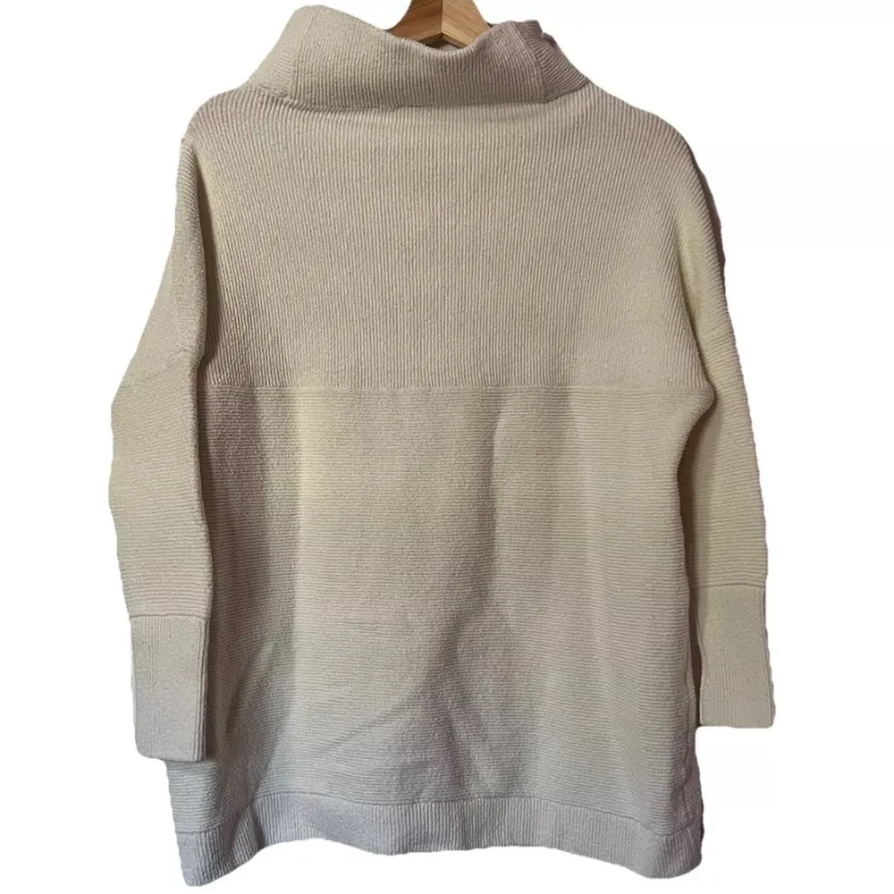 Free People Ottoman Slouchy Tunic Sweater Size XS Mock Neck Ribbed Stretch White - Image 4