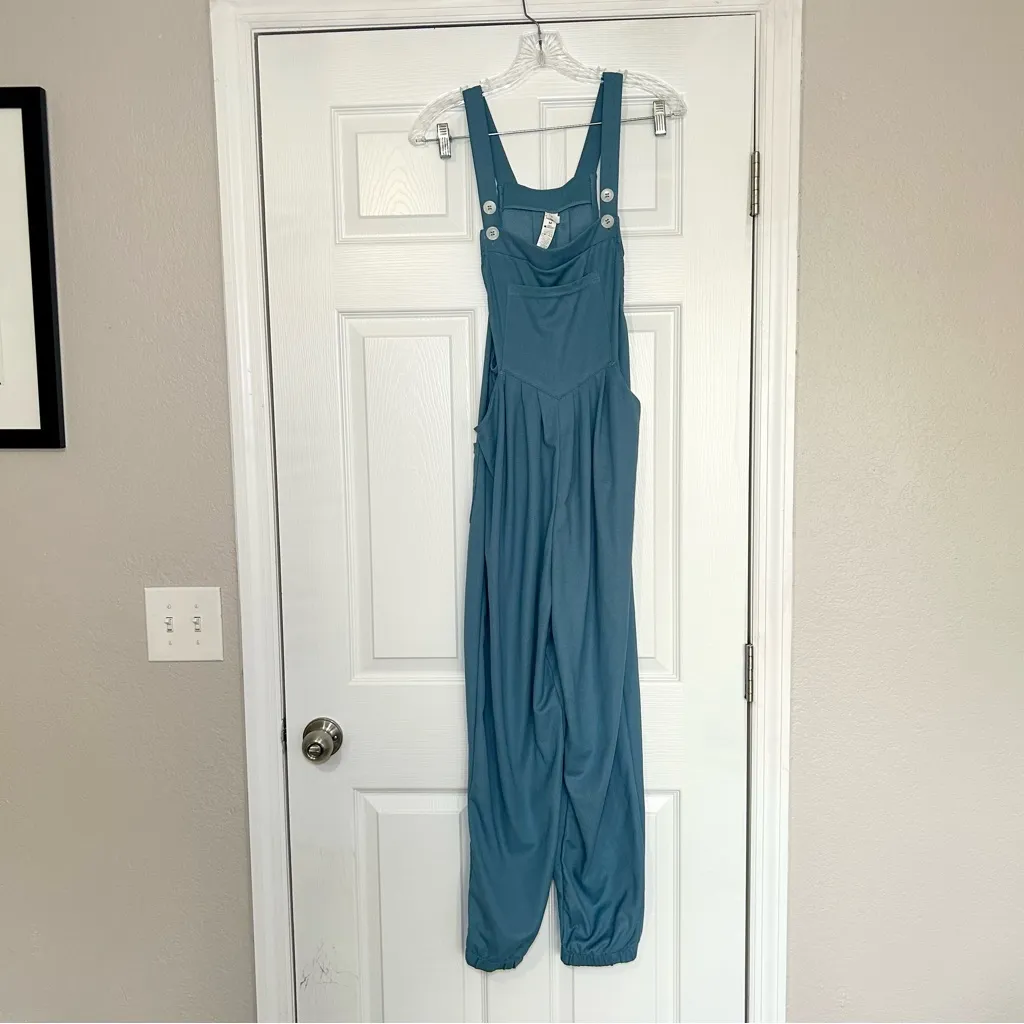 HALARA Pockets Waffle Casual Plus Size Jogger Overalls in Mountain Spring Blue - Image 2