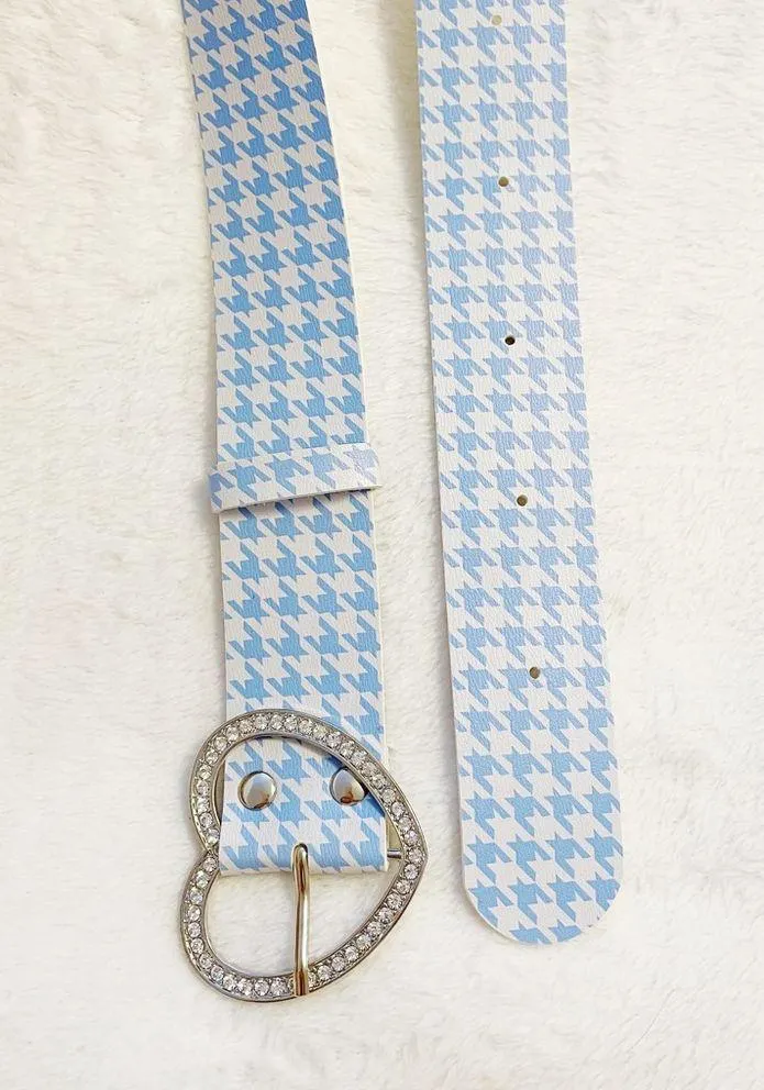 Sugar Thrillz Pastel Blue White Houndstooth Doll Heart Crystal Belt - Image 4