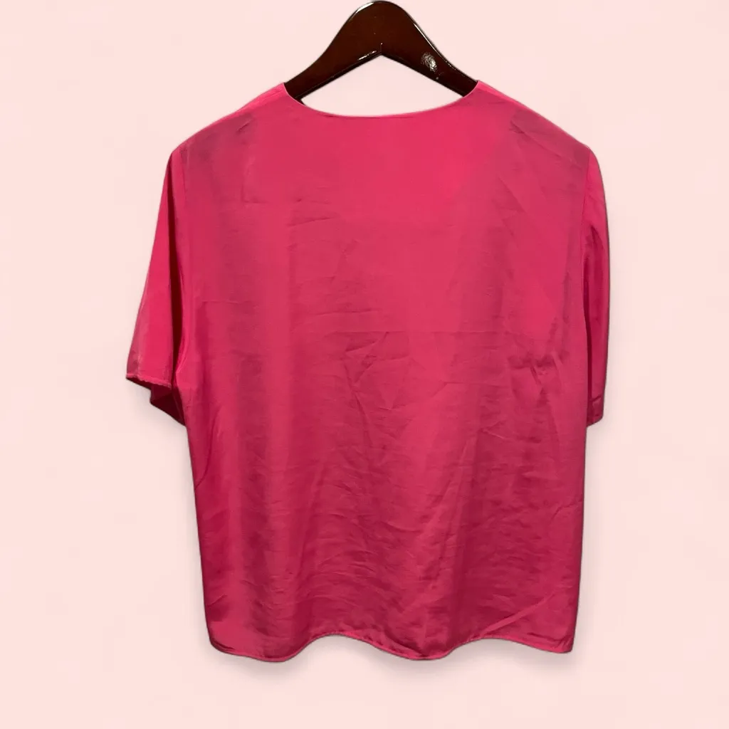 Cute pink silky button front blouse short sleeve bubblegum Talbots - Image 3