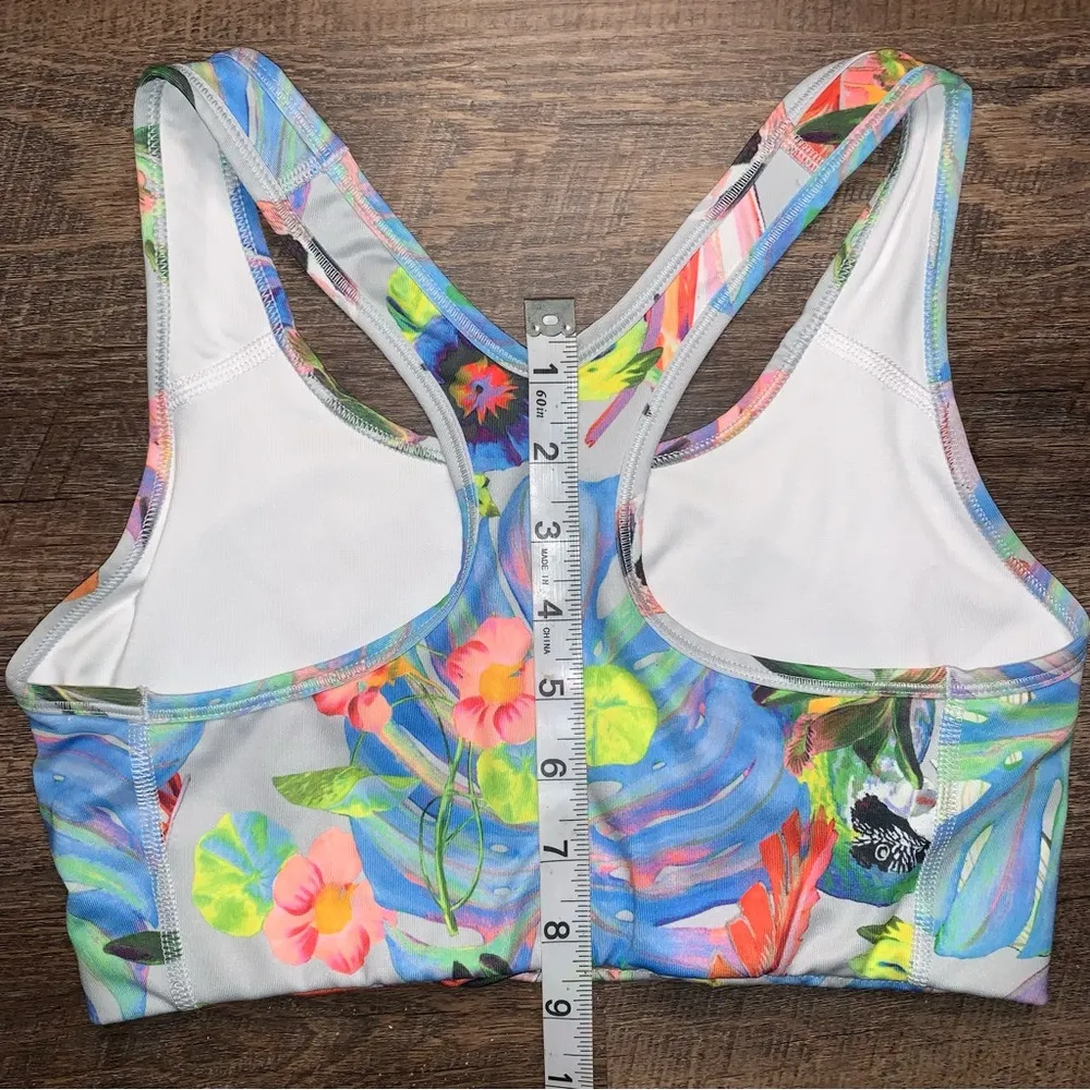 NIKE Fun Floral Tropical Print Sports Bra Women’s Size Medium Blue/Green/Yellow - Image 8