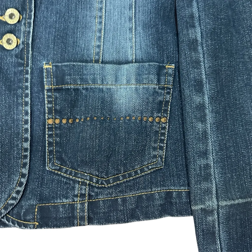 GLO Medium blue jean jacket stretchy blazer‎ thin coat pockets - Image 5