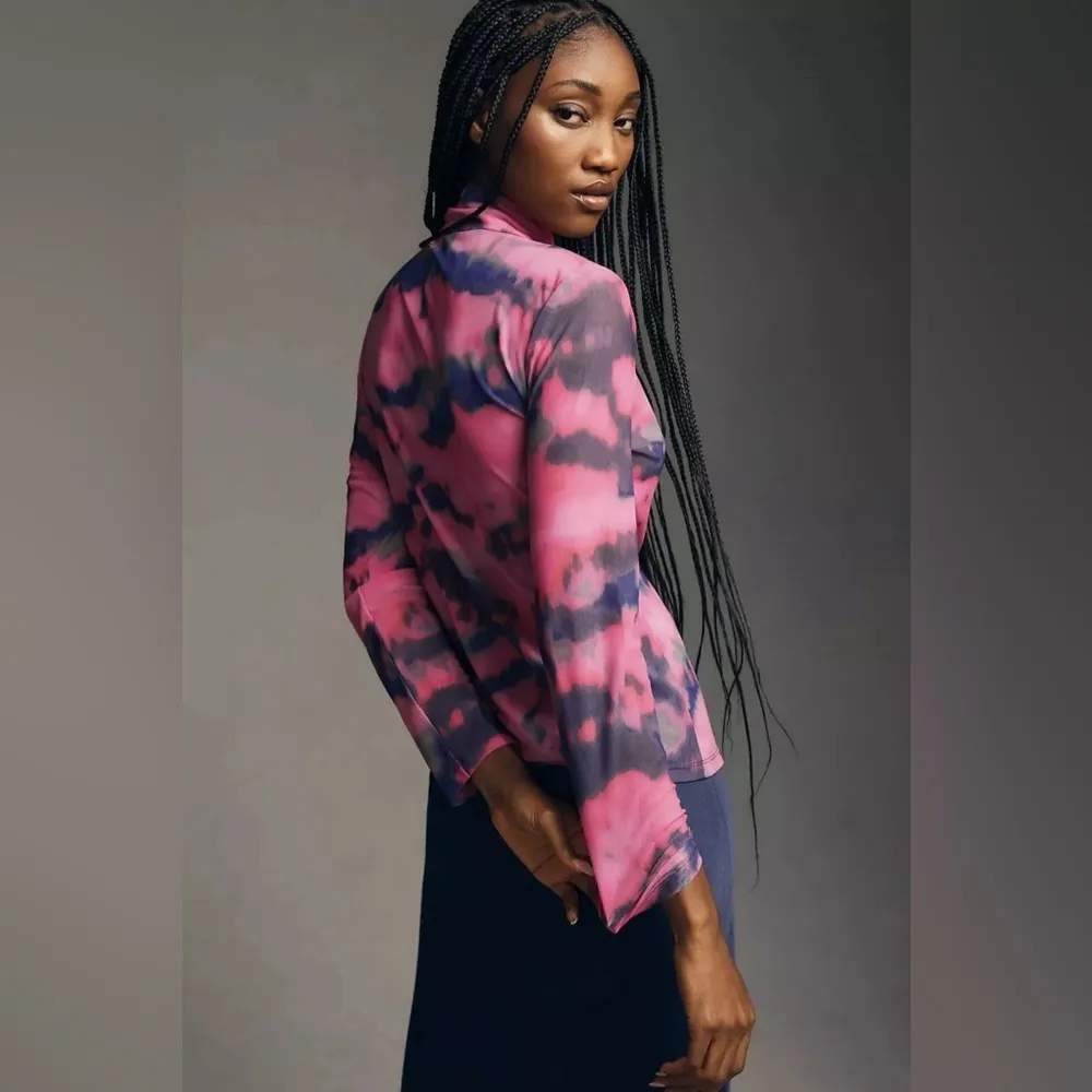 By Anthropologie Mesh Pink Purple Turtleneck Top Size Small MSRP $68 - Image 3