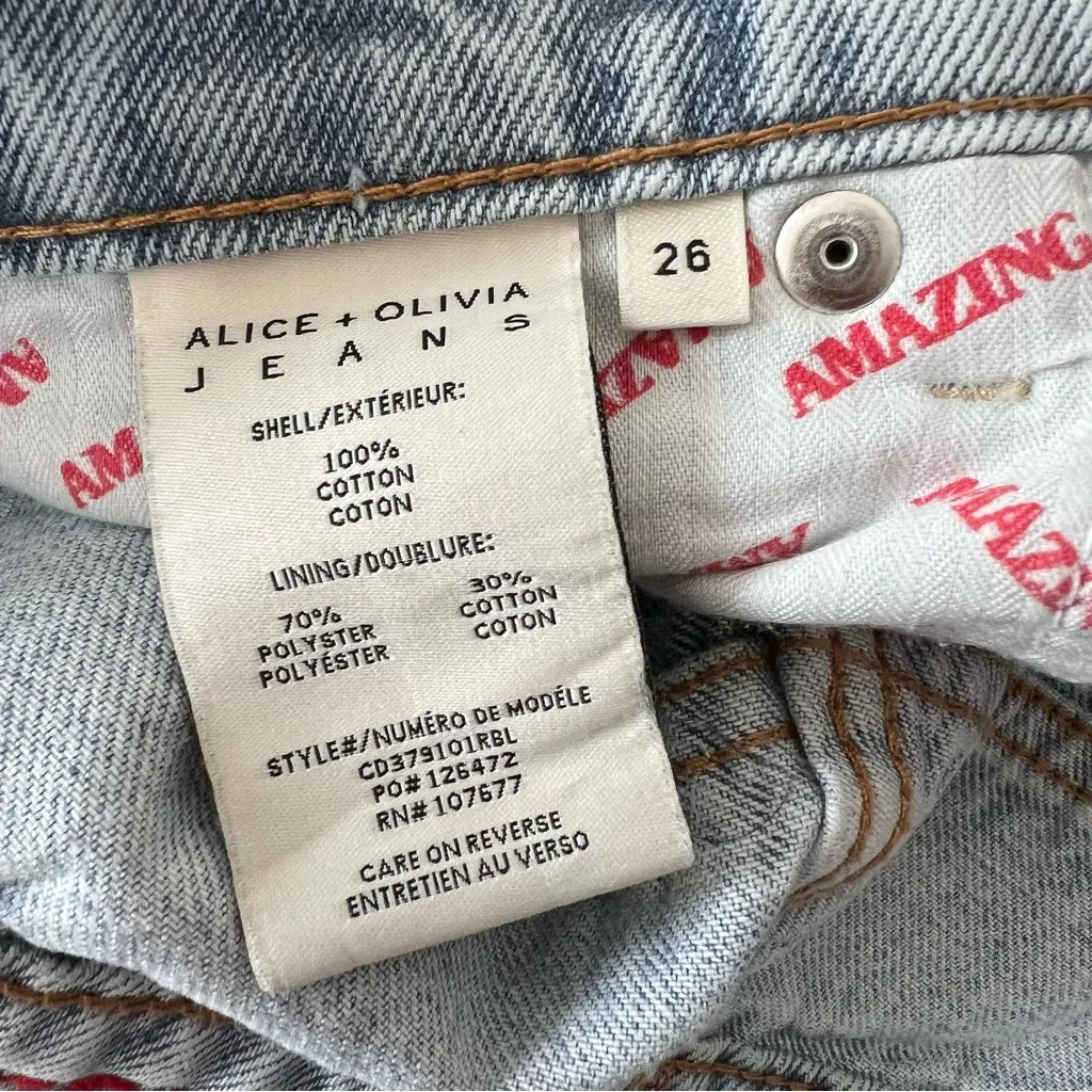 Alice + Olivia Jeans Amazing High Rise BF Raw Hem Cuff Jean Rockstar Blue Wash - Image 10