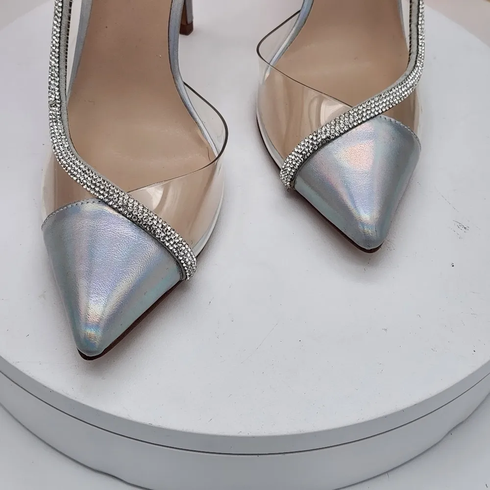Aldo Fibeth Silver Rhinestone Clear Sexy Christmas Party Heels Sz 7.5 - Image 2