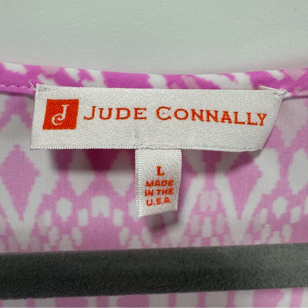 Jude Connally Pink Printed Dress size Large Jude‎ Cloth Puff Sleeves Stretchy - Image 2