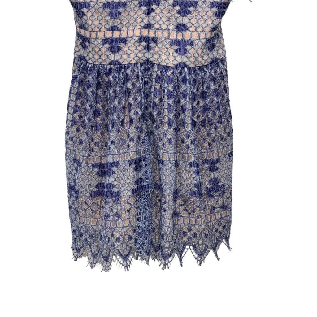 BCBGMaxAzria Blue & Tan Lace Fit & Flare Mini Dress NWT Women's Size 6 - Image 15