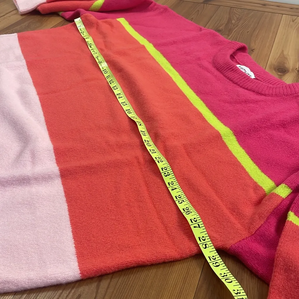 First Love Oversized Cozy Boutique Sweater Pink Stripe Colorblock Plus Size 2X - Image 12