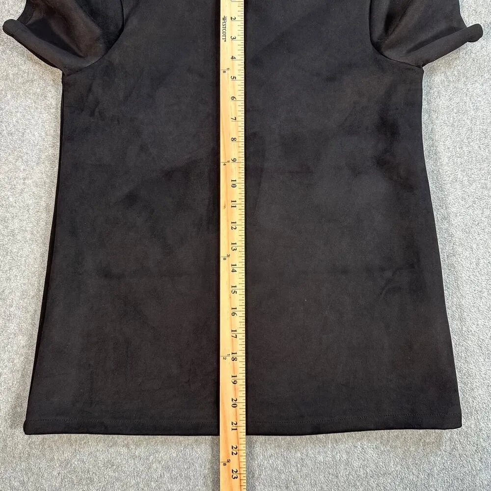 Zara Faux Suede Black Top Exposed Back Zipper Women's Small Short Sleeve - Image 4