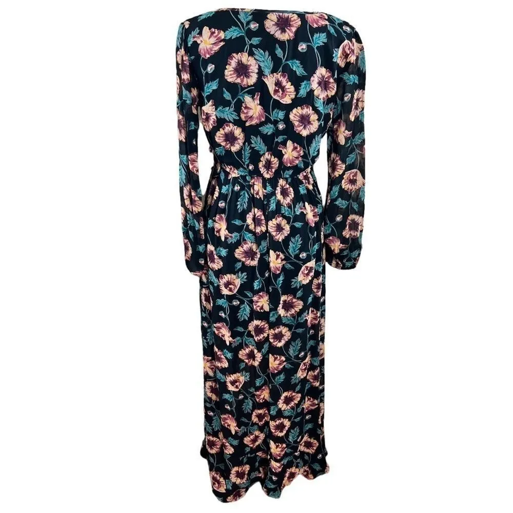 Band of Gypsies Floral Wrap Dress Long Sleeve Midi Bohemian Boho S - Image 2