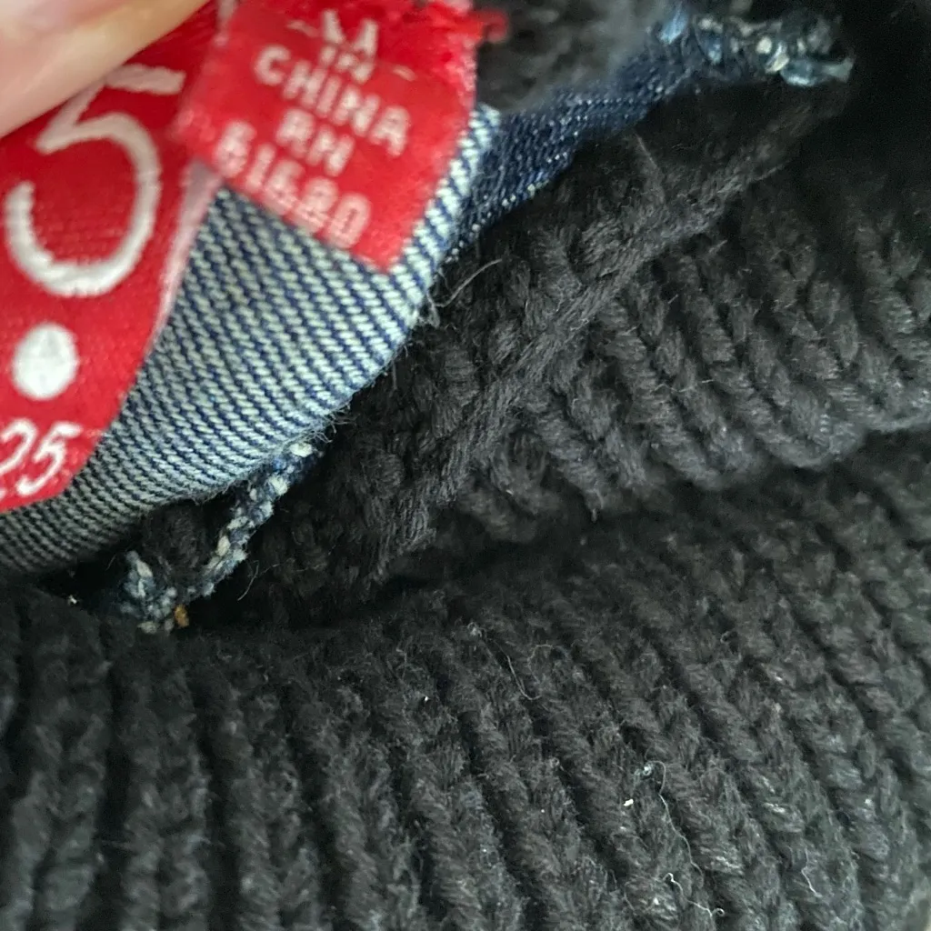525 America Black Cotton Knit Turtleneck Cable Sweater Denim Detail size medium - Image 6