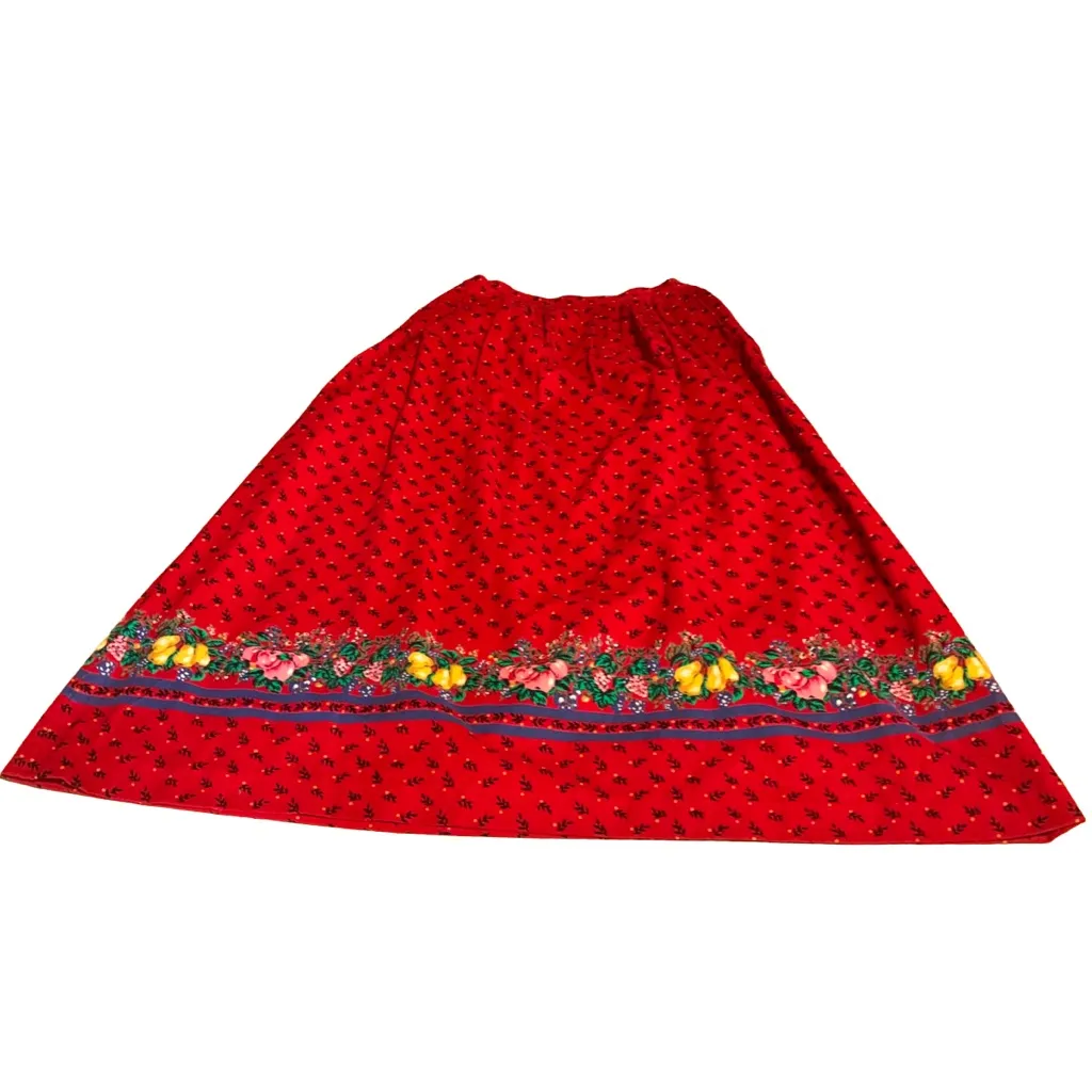 VINTAGE 1980'S MELISSA BURKE RED FLORAL PRINT CORDUROY COTTON MIDI SKIRT (10) - Image 9