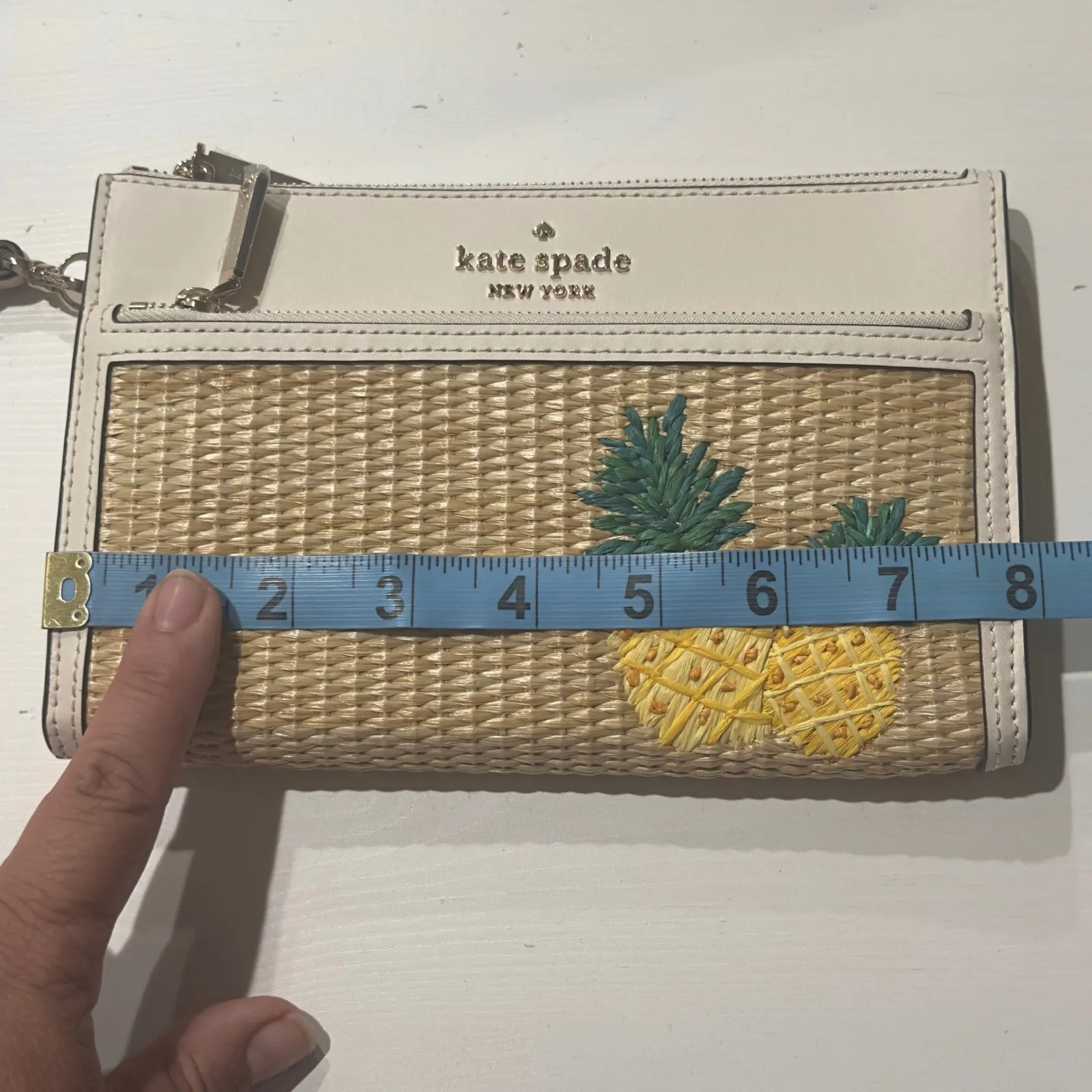 Kate Spade  Wristlet Clutch Straw Pineapple‎ Applique Zip Pouch - Image 7