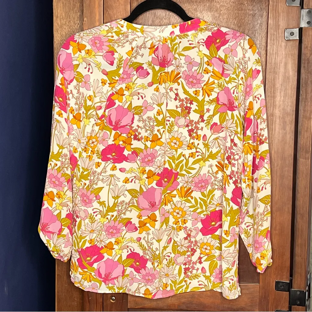 Spartina Cora Silk Floral Blouse Cottagecore Coquette Southern Belle Charm Top S - Image 4